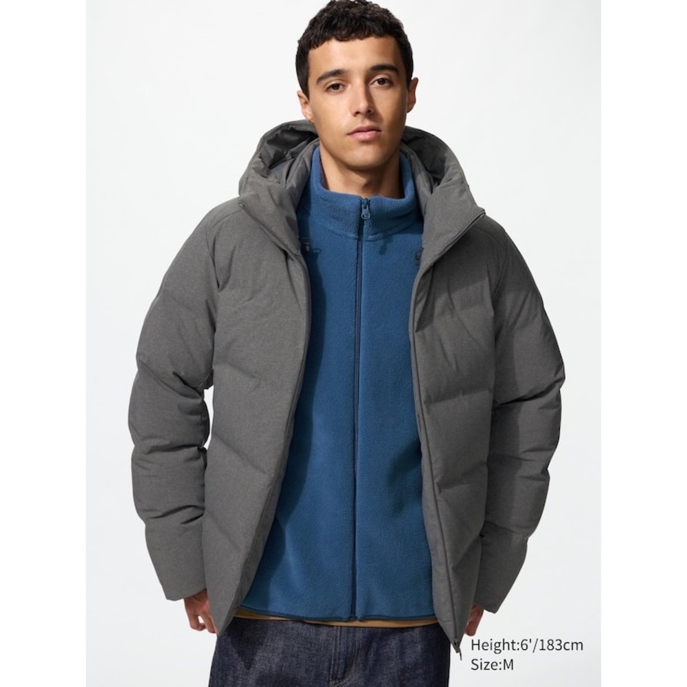 UNIQLO Seamless Down Parka Puffer Jacket Gray Mens Large L Boxy Casual Minimalis